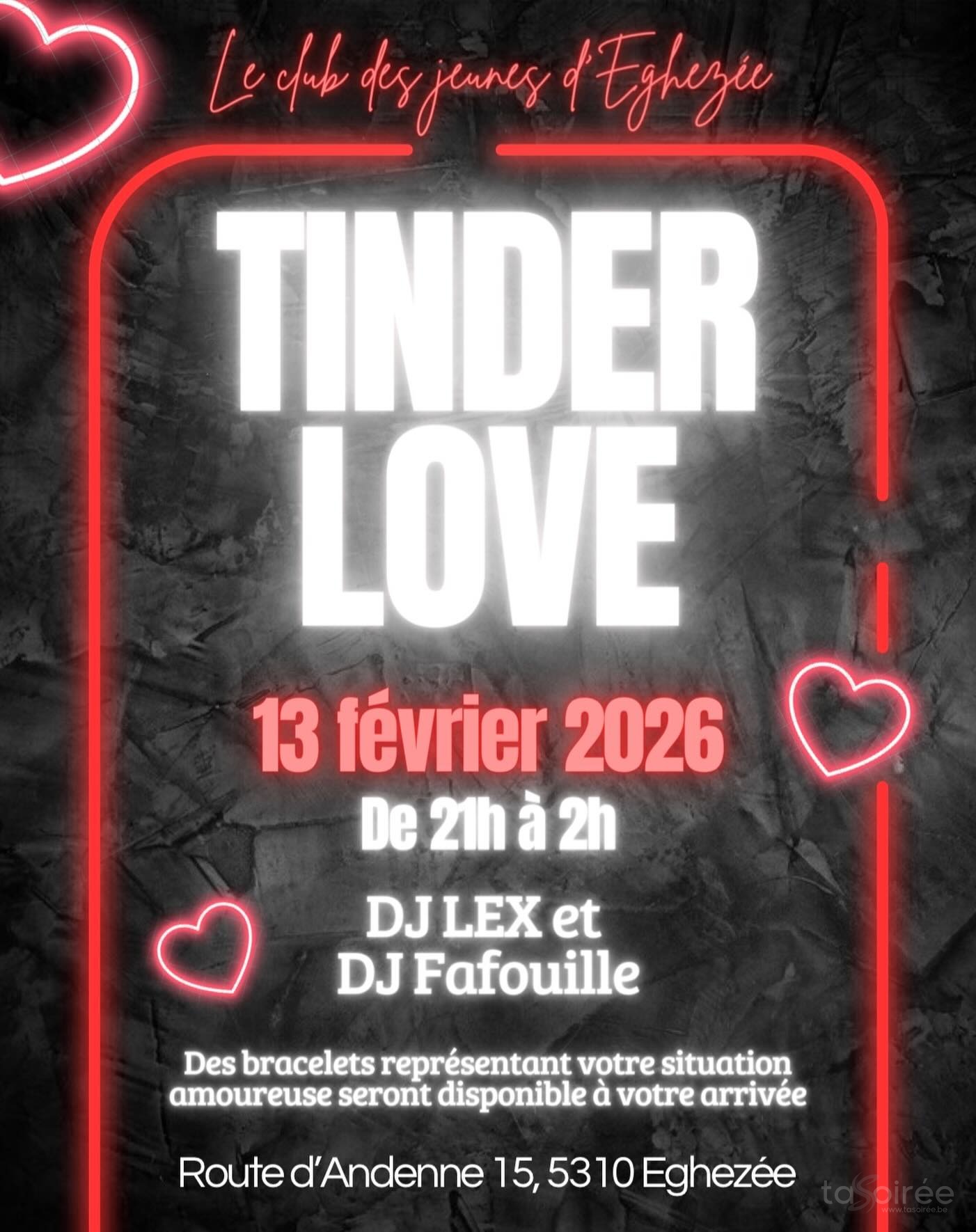 Affiche de la soirée Tinder Love à Éghezée