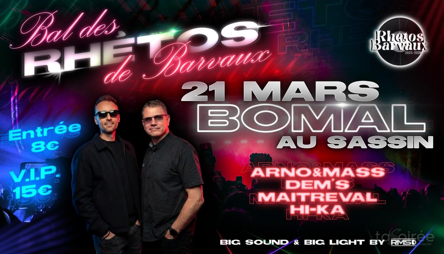 Affiche de la soirée Bal des rhétos de Barvaux à Bomal