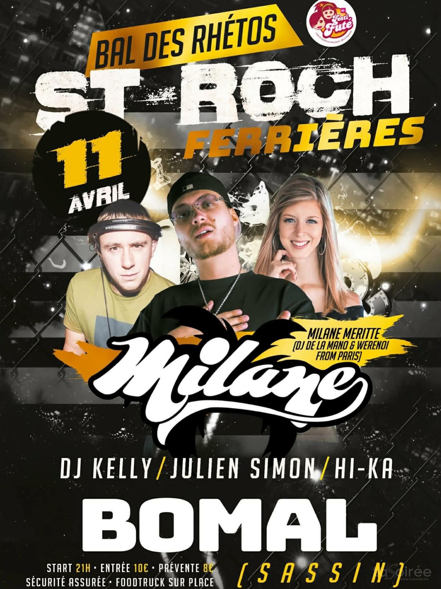 Affiche de la soirée Bal des rhétos de Saint-Roch Ferrières à Bomal